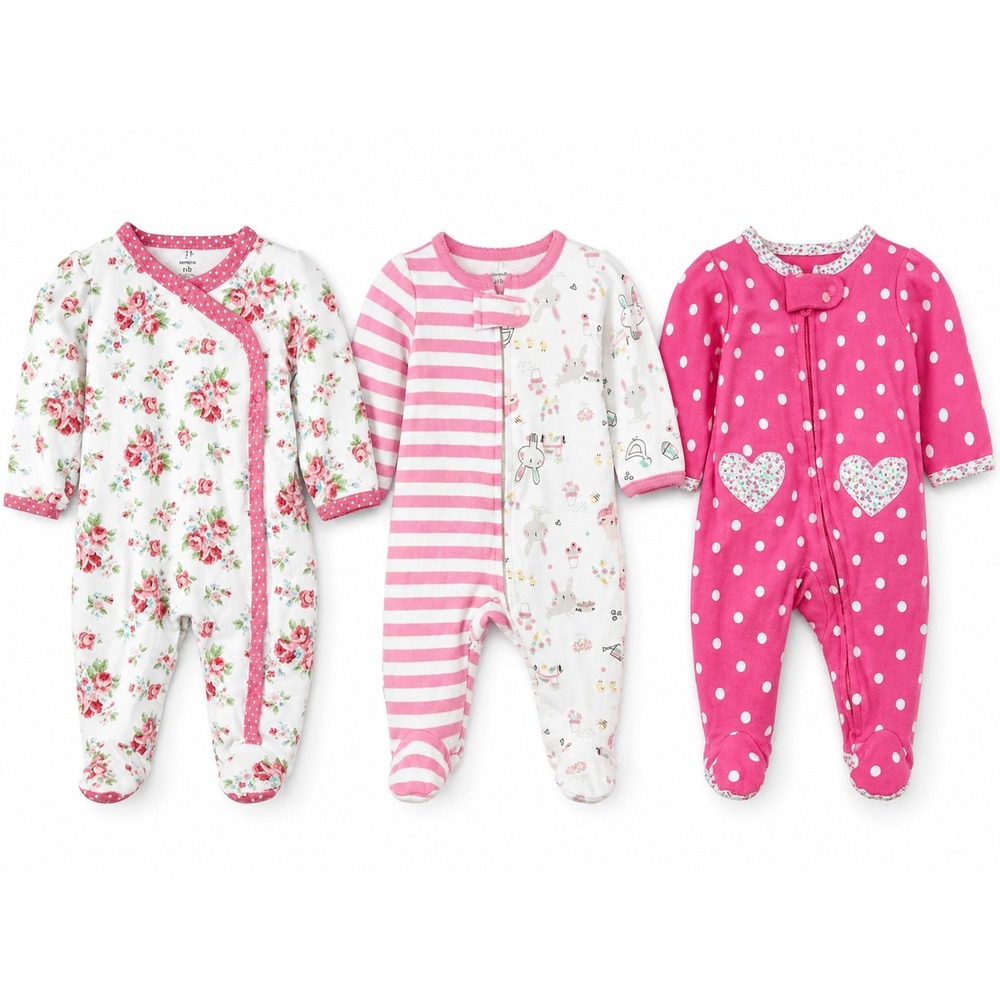 Vintage Y2K Baby Romper Lot Newborn Pink Floral Bunny Polka Dot Carters